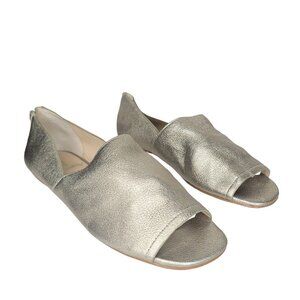 Botkier New York Women's Peep Toe slip on Metallic gold Leather Flats Size 8.5